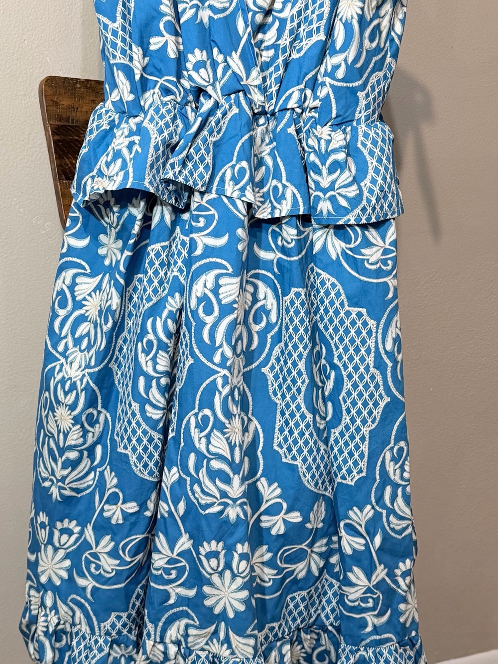 Moon River by Anthropology Women's Blue/White Floral Tie Strap Sundress Size M